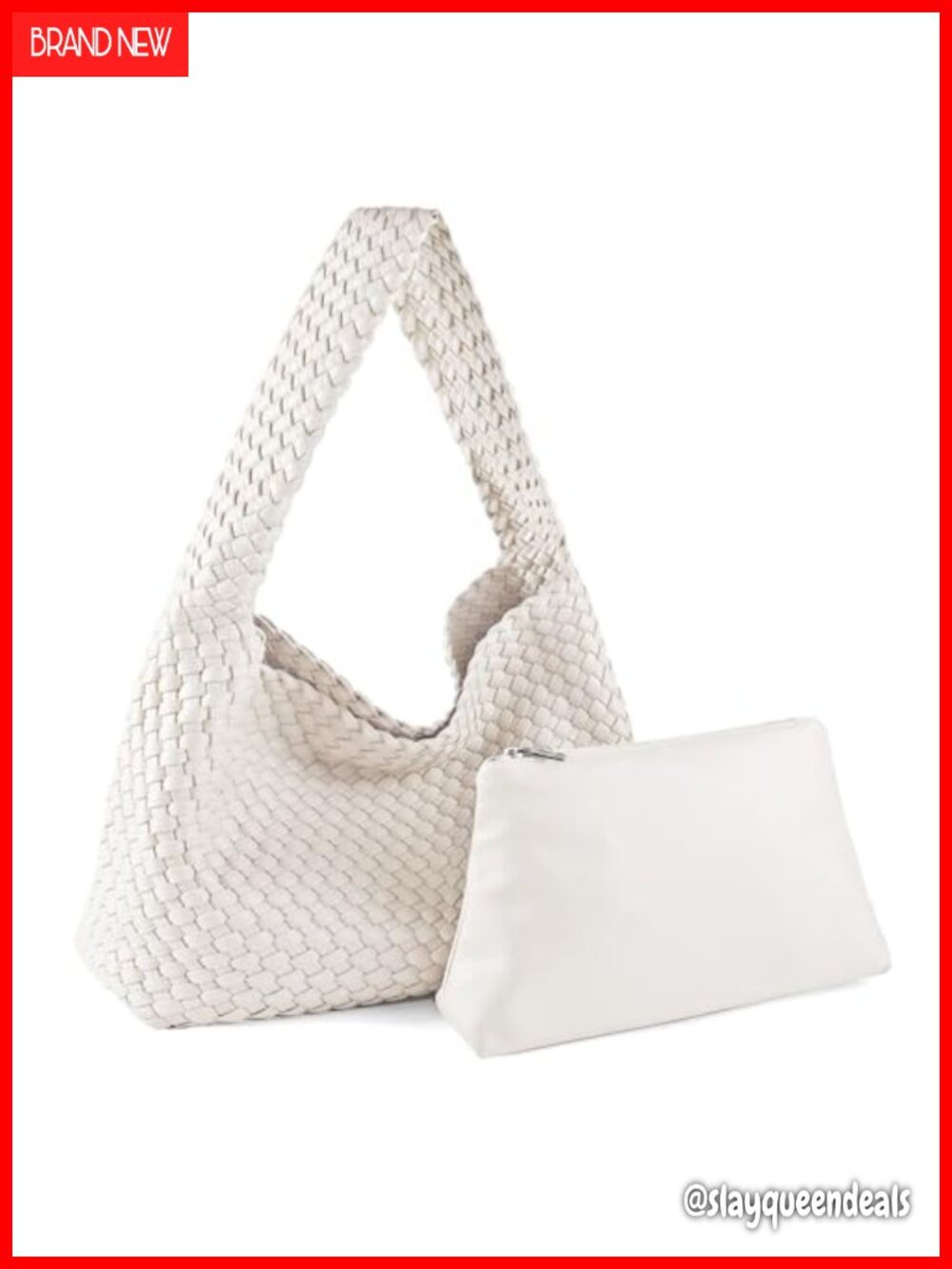 Vegan Leather Woven Hobo Tote Bag with Pouch Lightweight Shoulder Bag